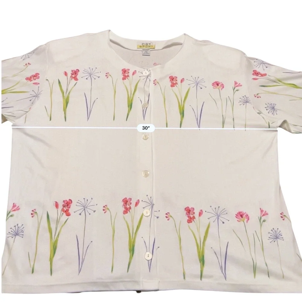 Vintage Cardigan Wms 4X White Floral Button Front  Cottagecore NWT